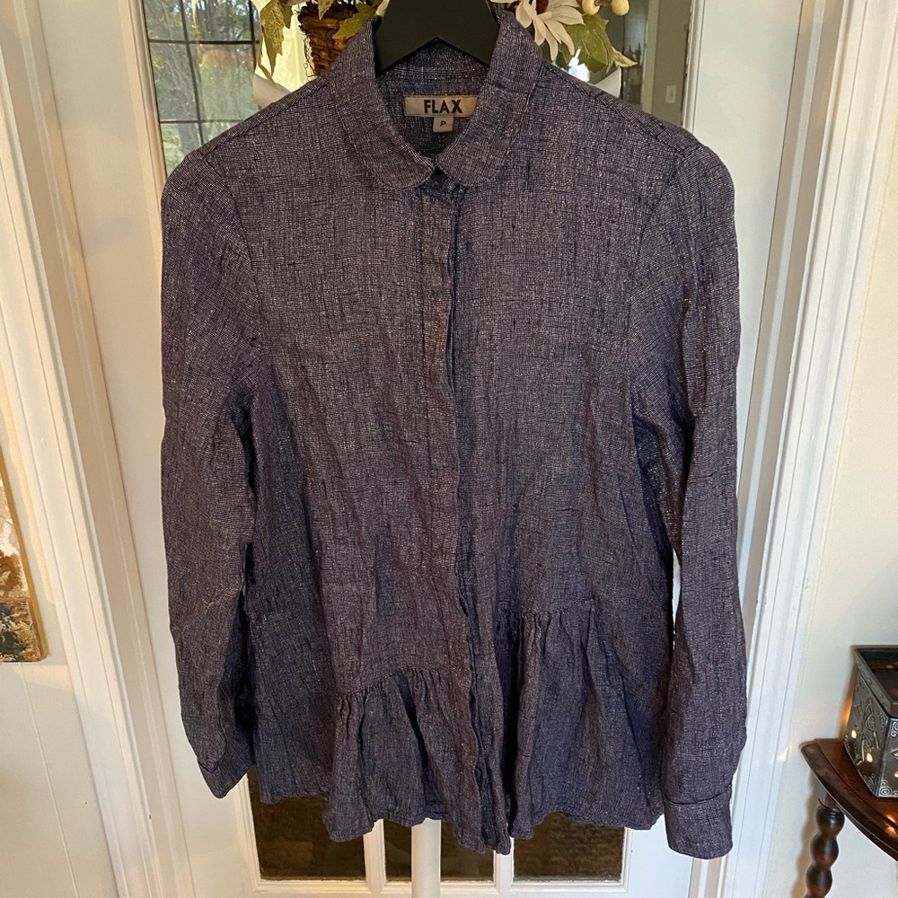 Flax Linen Metallic Button Down LS P Small